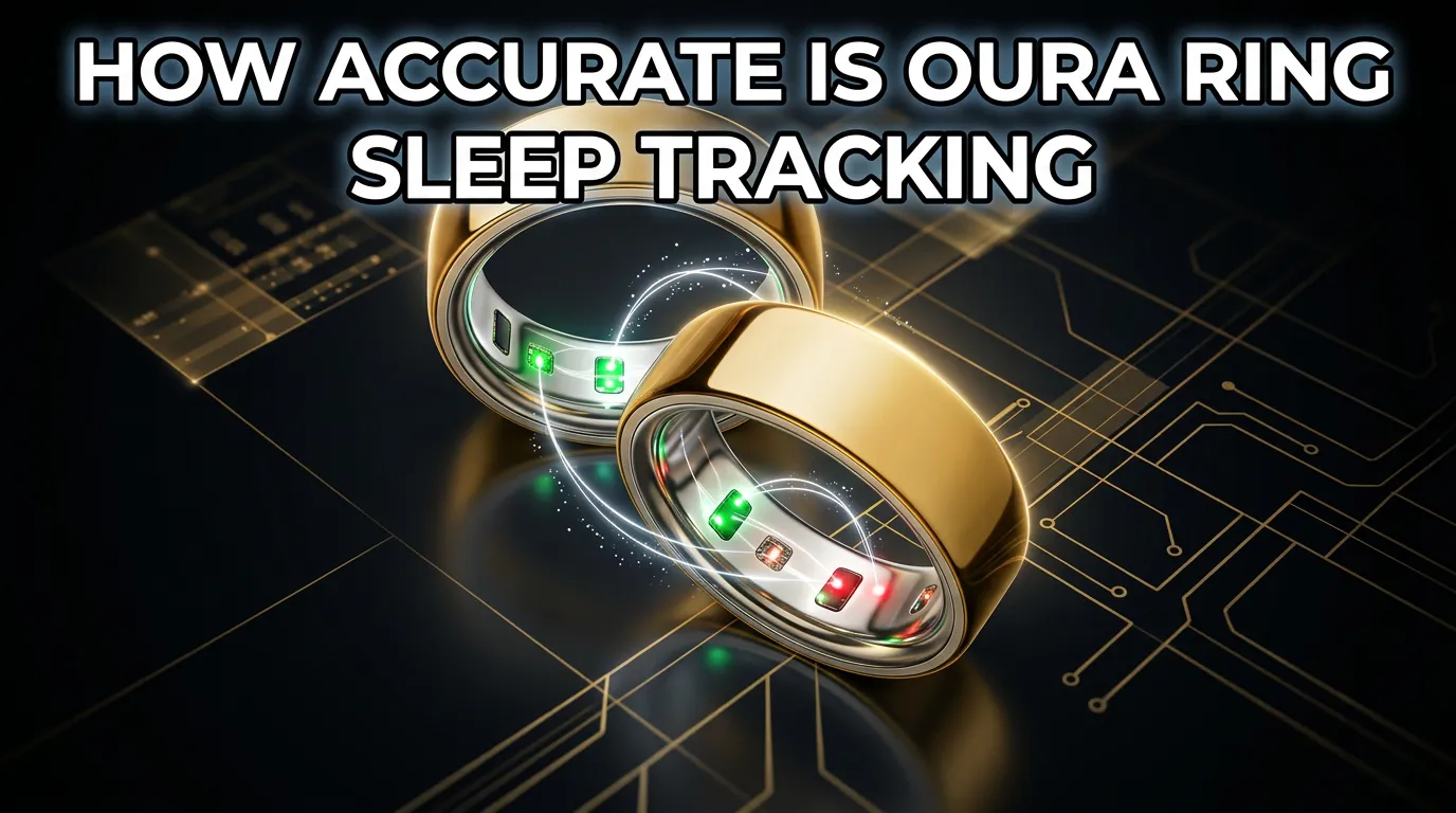 Gold Oura Rings with glowing red and green sleep tracking sensors