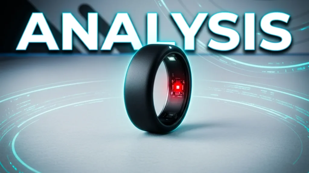 Matte black smart ring displaying a glowing red sensor.