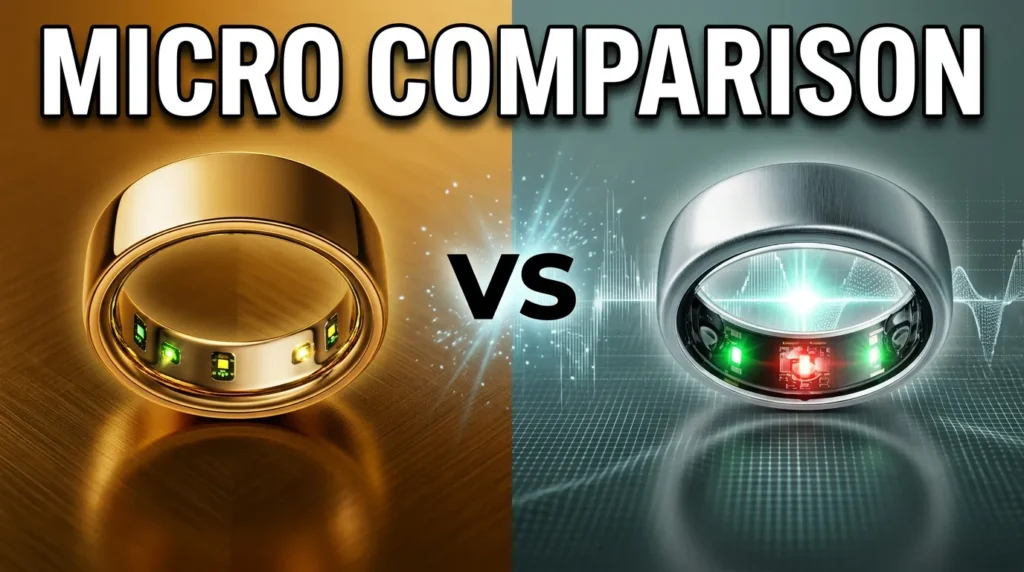 Microscopic view comparing glowing interior sensors of two smart health rings