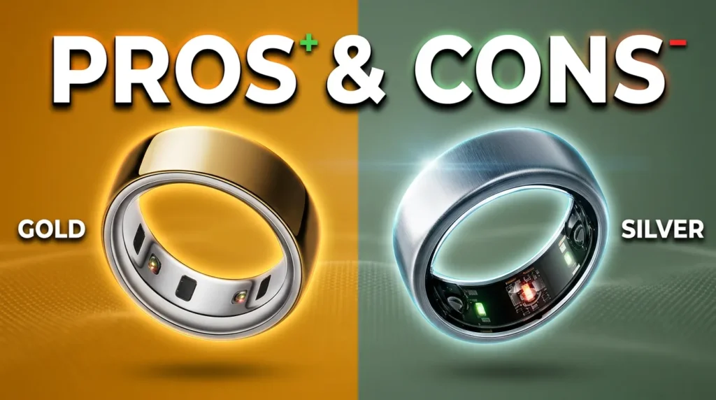 Comparison graphic weighing the advantages and disadvantages of different smart ring finishes