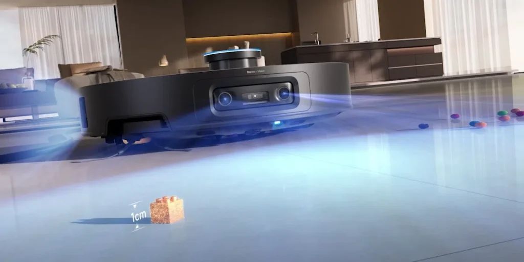 Dreame X60 Max Ultra Complete demonstrating AI-enhanced OmniSight obstacle avoidance technology.