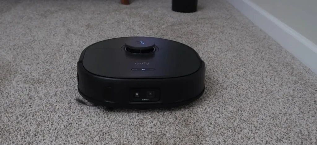 eufy X10 Pro Omni showing the AI.See obstacle avoidance camera and LiDAR navigation turret.