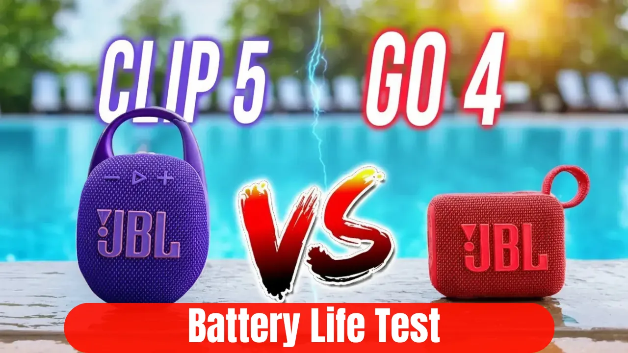 Comparison of JBL Clip 5 versus JBL Go 4 portable Bluetooth speakers outdoors.