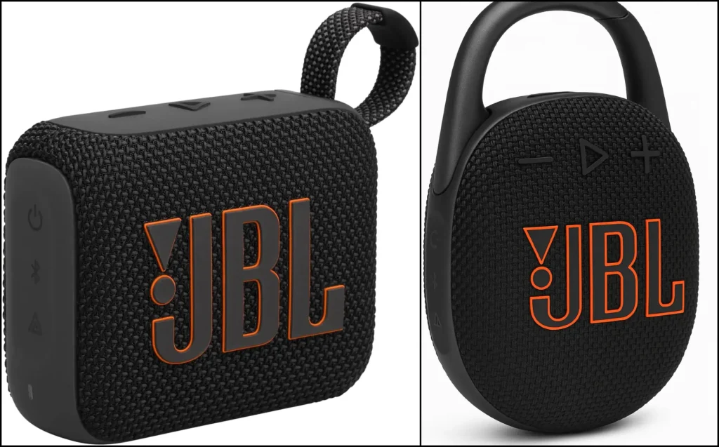 Comparison of black JBL Go 4 vs Clip 5