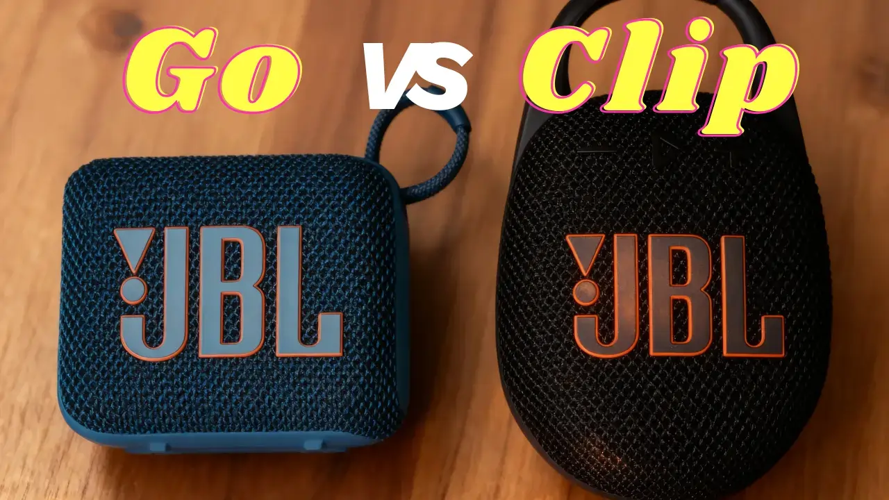 Side-by-side comparison of a teal JBL Go and JBL Clip.