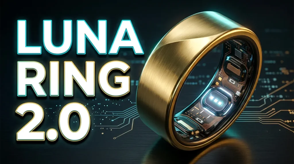 Internal electronic components and glowing LEDs of Noise Luna Ring 2.0.