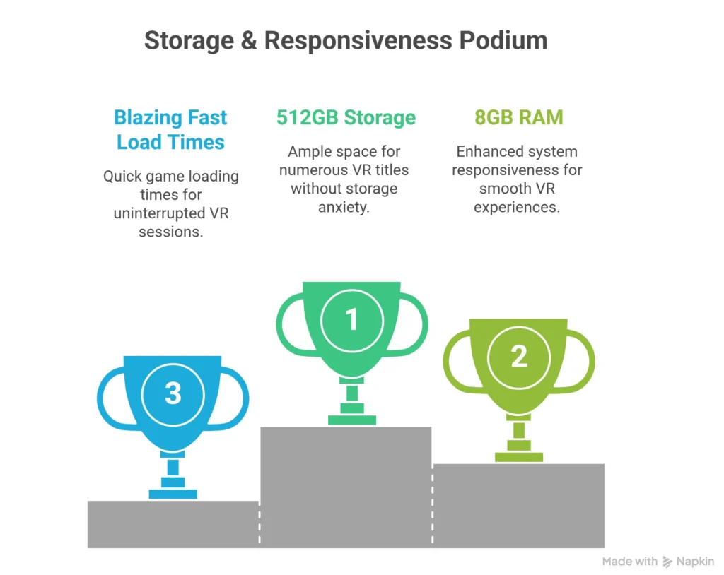 Meta Quest 3 specs ranking including 8GB RAM and fast loading benefits.