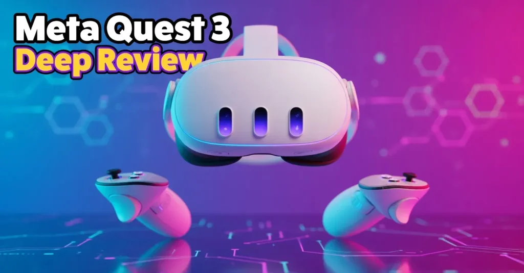 Meta Quest 3 deep review featuring the headset design and new Touch Plus controllers.