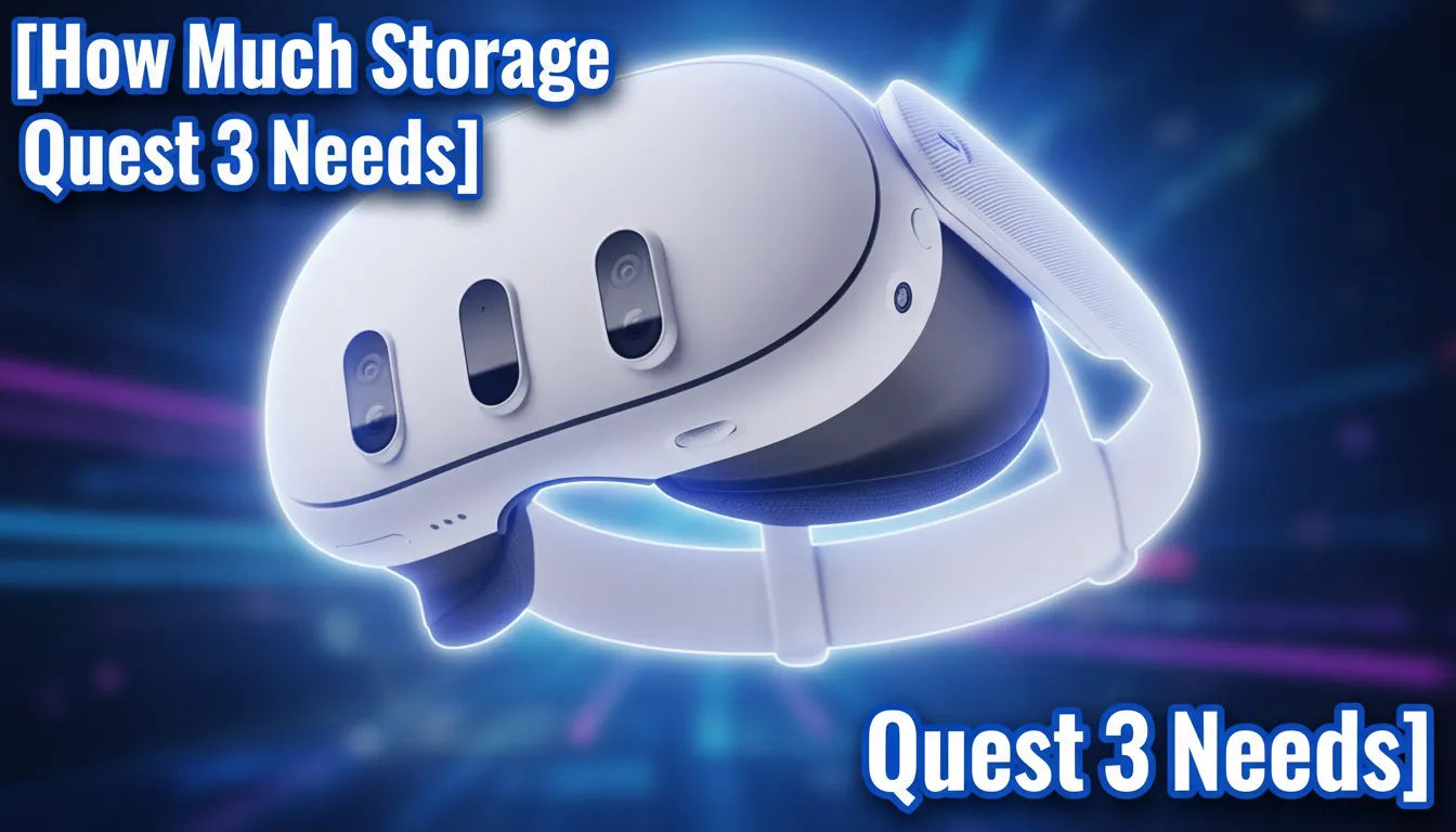 Meta Quest 3 VR headset illustrating a guide on choosing storage size.