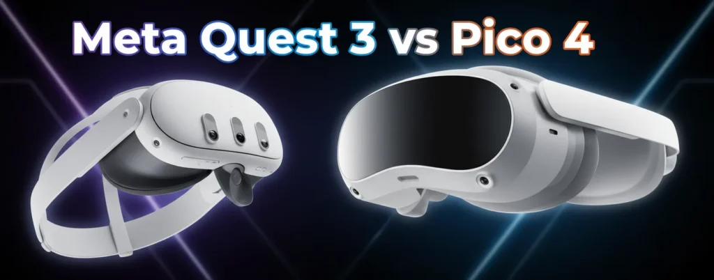 Meta Quest 3 vs Pico 4 VR headsets for gaming and mixed reality.