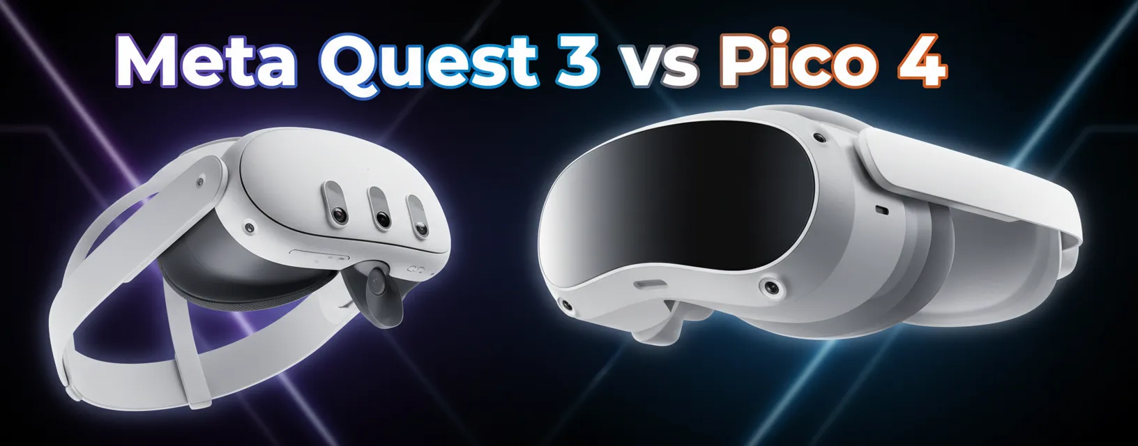 Meta Quest 3 vs Pico 4 VR headsets for gaming and mixed reality.