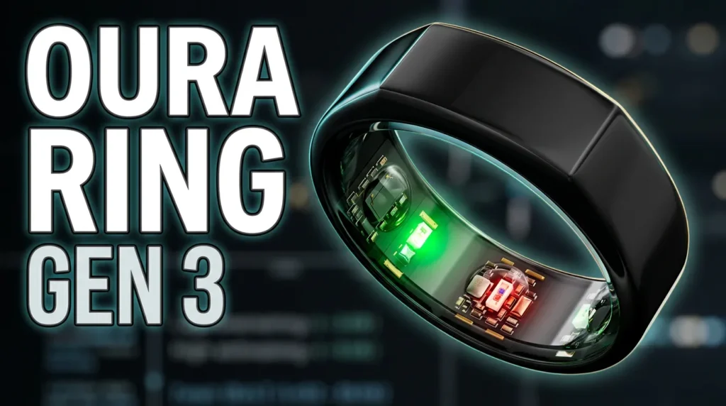 Close up view of the black Oura Ring Gen 3 smart ring.