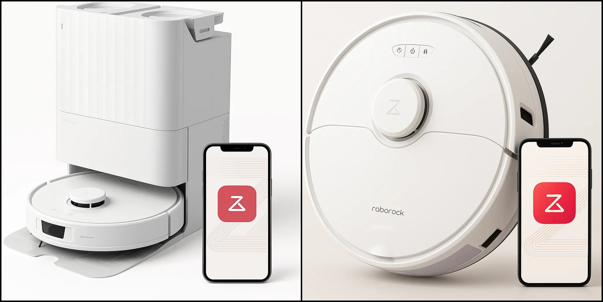 Roborock Qrevo with tall auto-wash dock vs Roborock S8 robot vacuum.