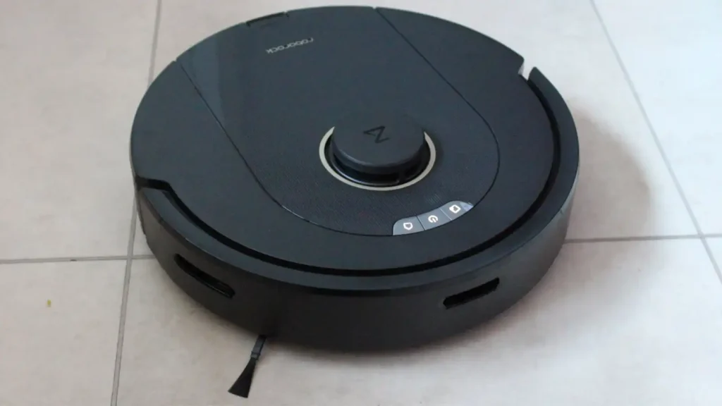 Top view of the Roborock Q5 Pro showing its matte finish and slim design for home cleaning.