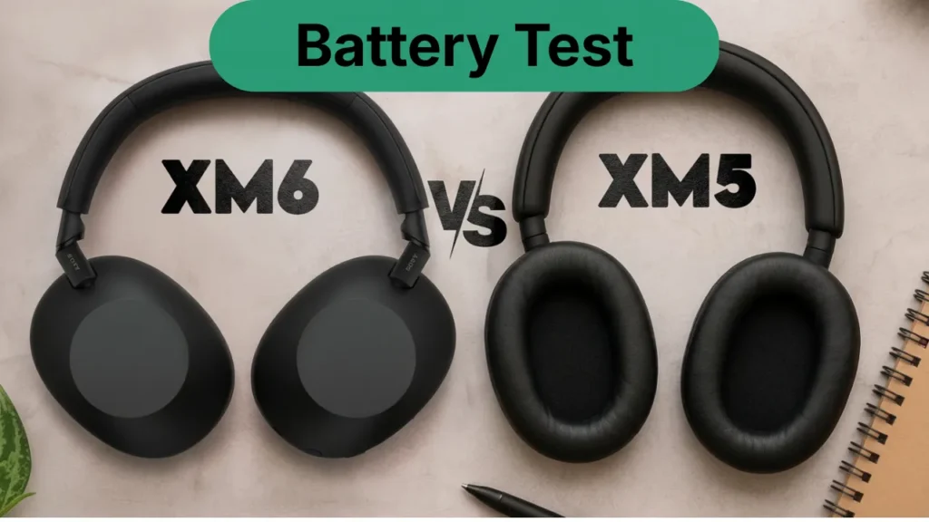 Sony XM6 vs XM5 battery life benchmarks and real-world usage testing results.
