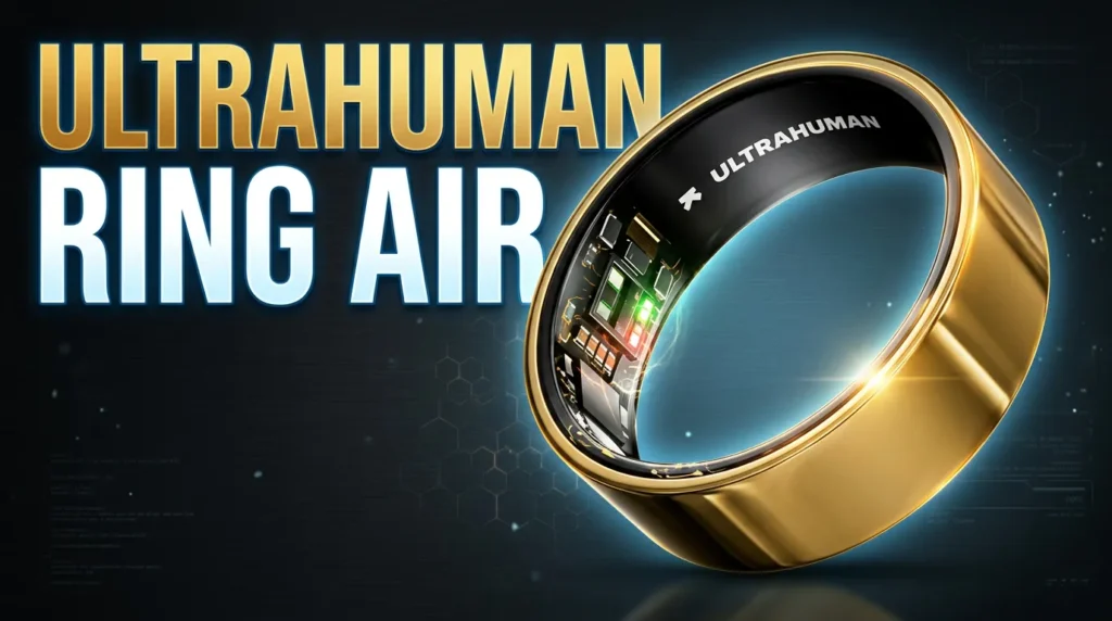 Gold Ultrahuman Ring Air showing internal health monitoring circuitry and sensors