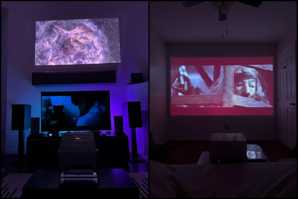 Real-world testing of the Valerion VisionMaster's cinematic image quality in various home settings.