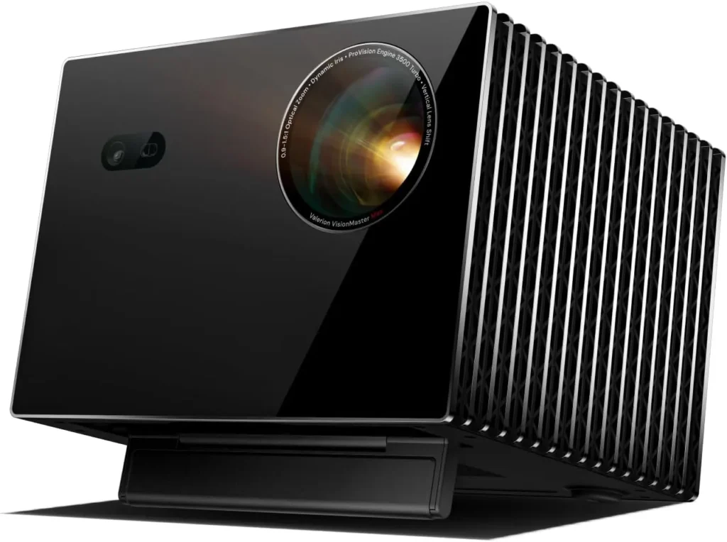 Valerion VisionMaster Max 4K RGB triple laser projector with professional lens system.