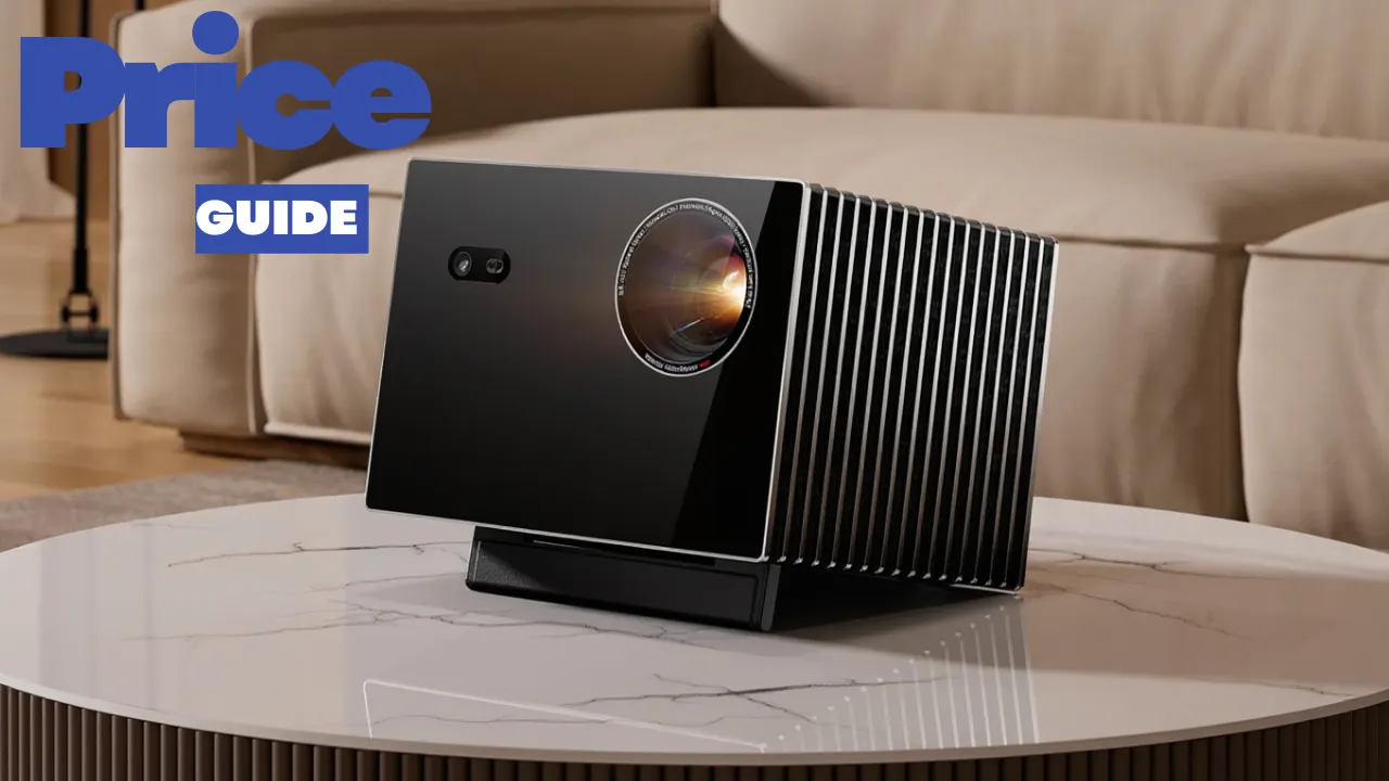 Buying guide and pricing information for Valerion home theater projectors in a living room.