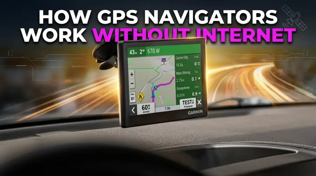 Garmin Drive 53 GPS navigator mounted on a car dashboard showing a route.