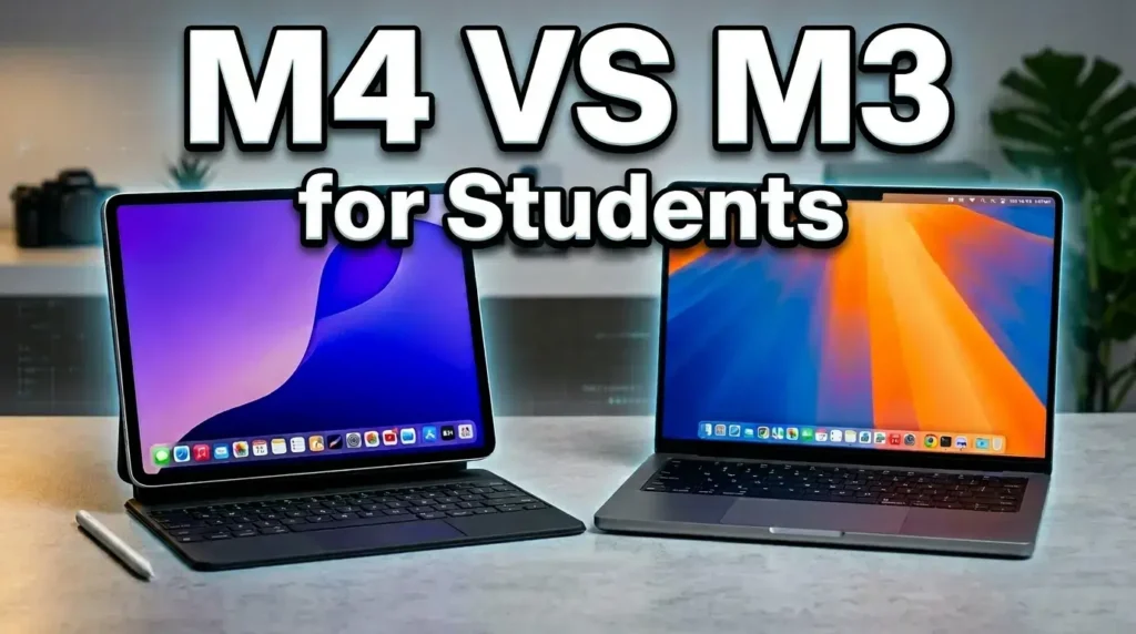 iPad Pro M4 with Magic Keyboard next to MacBook Pro M3 for students.